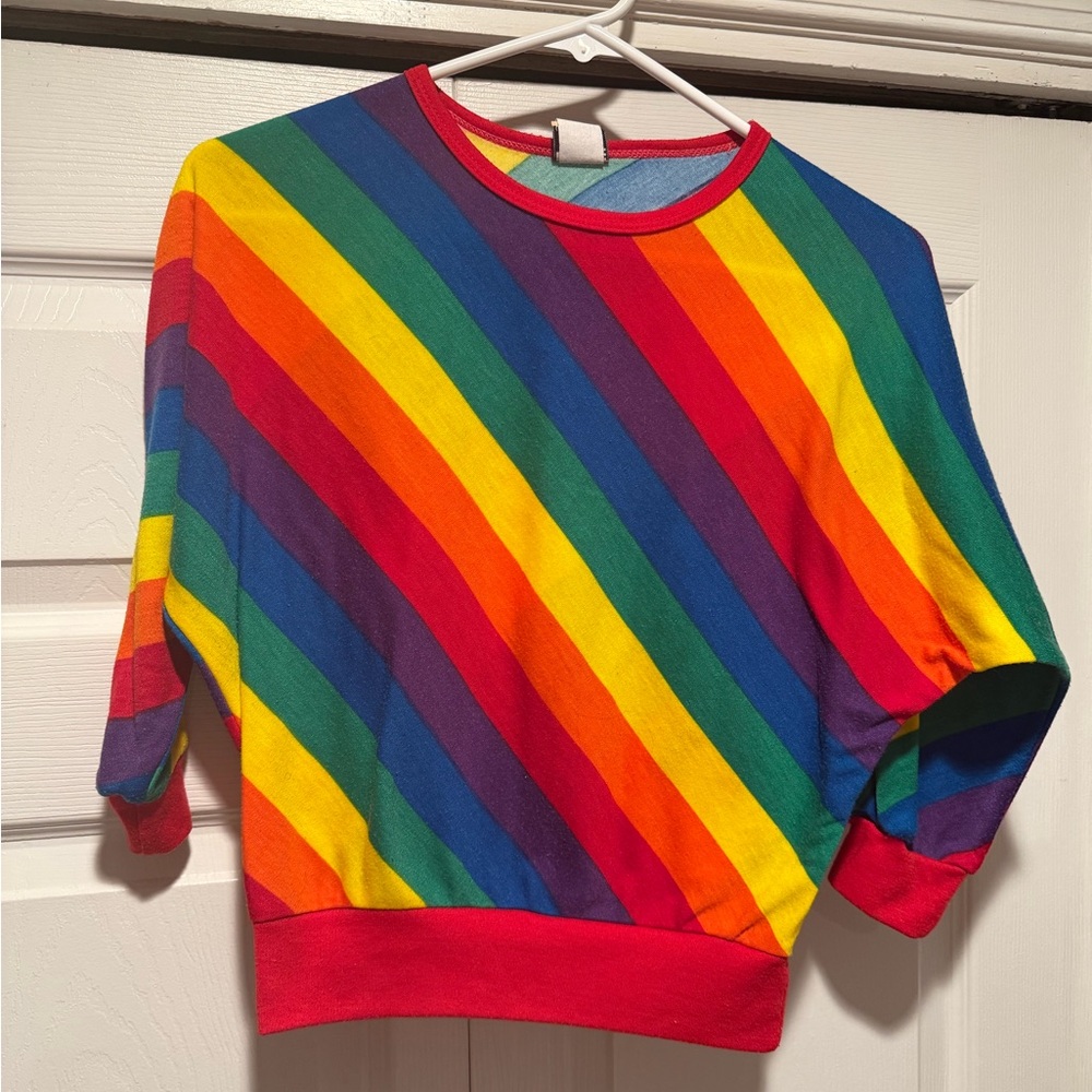 Vintage Rainbow Stripe Dolman Sleeve Pullover - Bright Multi